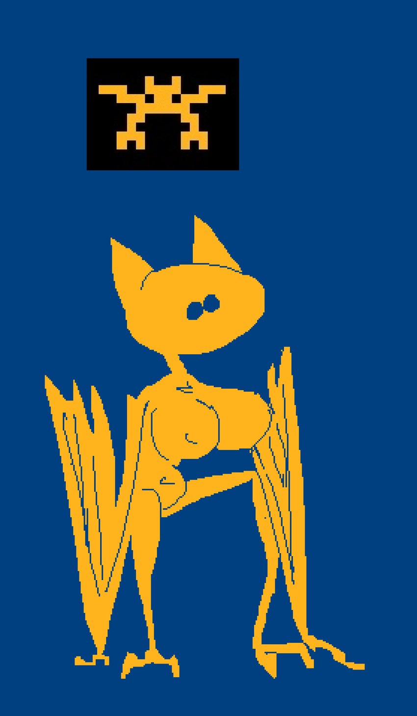 big_breasts blue_background blue_eyes breasts female fur nipples simple_background skinny wings yellow_body yellow_fur thebluercheese intellivision mattel space_armada_(intellivision) bat mammal digital_media_(artwork) hi_res pixel_(artwork) redraw