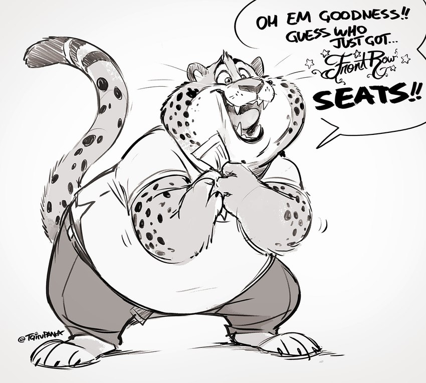 anthro excited happy male overweight overweight_anthro overweight_male simple_background solo white_background super-tuler disney zootopia benjamin_clawhauser cheetah felid feline mammal hi_res