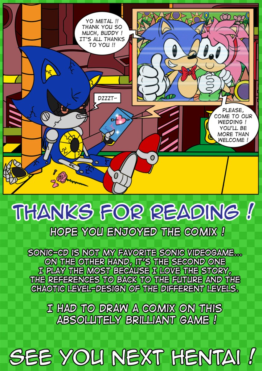 anthro bow_tie card damaged duo female flower machine male male/female plant pronounced_browridge rose_(flower) text thin_calves thin_legs thin_thighs wedding raianonzika classic_sonic_(universe) sega sonic_the_hedgehog_(series) amy_rose classic_amy_rose classic_sonic metal_sonic sonic_the_hedgehog eulipotyphlan hedgehog mammal robot comic english_text hi_res