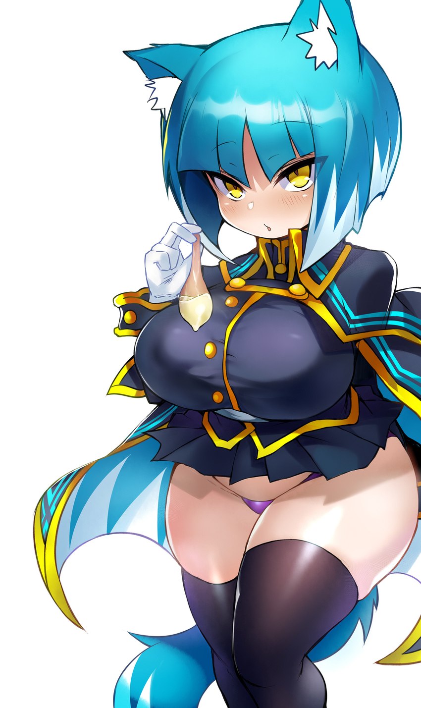 big_breasts blue_hair breasts clothed clothing female hair panties short_stack simple_background solo underwear white_background simejinameko bombergirl bomberman konami asagi_(bombergirl) animal_humanoid canid canid_humanoid canine canine_humanoid humanoid mammal mammal_humanoid wolf_humanoid hi_res