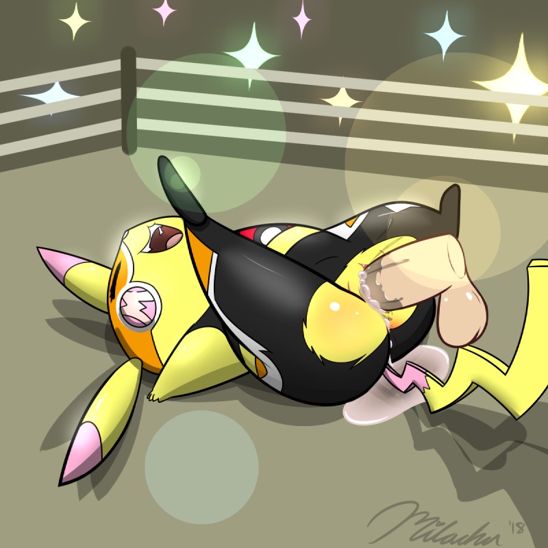 balls big_butt bodily_fluids butt cleft_tail clothed clothing cosplay cosplay_pikachu_(costume) costume cum duo erection female female_penetrated feral fur genital_fluids genitals humanoid_genitalia humanoid_penis lying male male/female male_penetrating male_penetrating_female mask on_back open_mouth penetration penile penile_penetration penis penis_in_pussy pussy sex smile spread_legs spreading tail thick_thighs tongue vaginal vaginal_fluids vaginal_penetration wide_hips yellow_body yellow_fur milachu92 nintendo pokemon fan_character milachu pikachu_libre generation_1_pokemon pikachu pokemon_(species) 1:1 2018 hi_res
