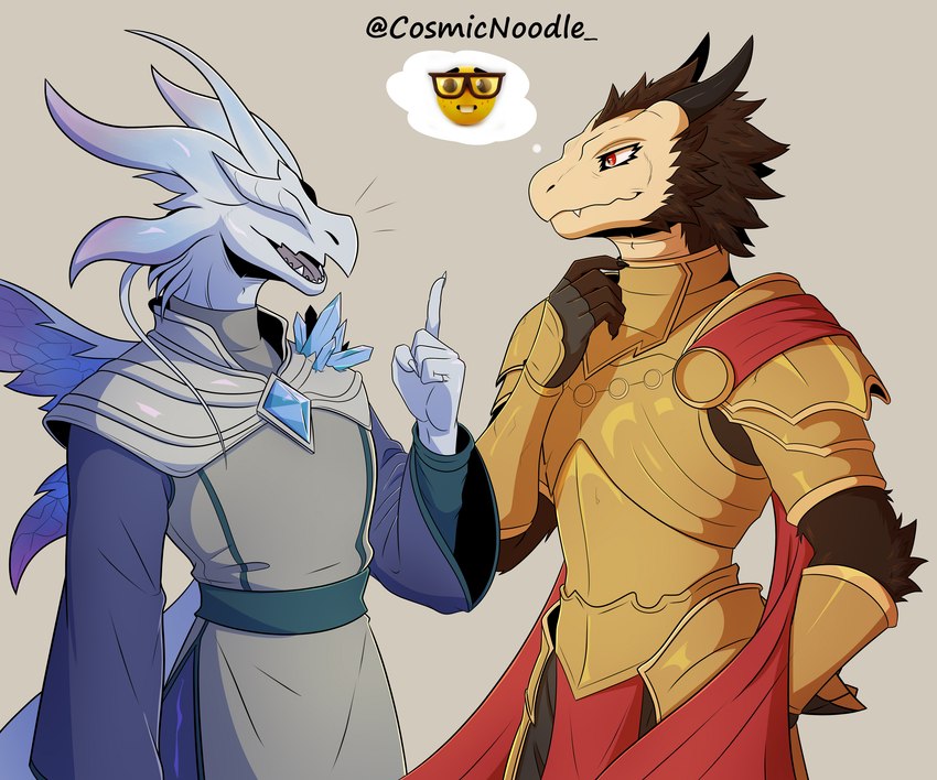 anthro anthrofied armor cape clothed clothing crystal duo eyeless fur horn looking_at_another male robe smile tail topwear wings cosmic_noodle dark_souls fromsoftware mythology nerd_emoji_(meme) seath_the_scaleless dragon dragonoid_(dark_souls) mythological_creature mythological_scalie scalie 6:5 absurd_res digital_media_(artwork) half-length_portrait hi_res portrait shaded