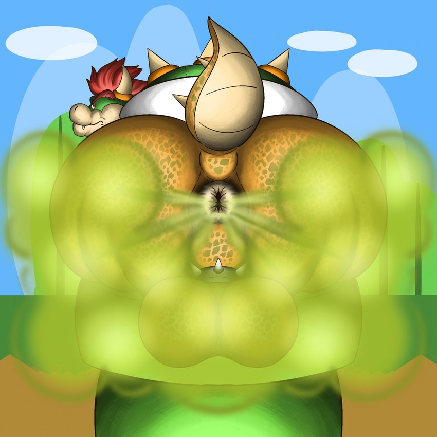 anthro anus balls butt fart fart_cloud fart_fetish farting_at_viewer gassy genitals looking_back male male_farting perineum presenting presenting_anus presenting_hindquarters raised_tail smelly solo tail sunflower_fox mario_bros nintendo bowser koopa scalie 1:1 hi_res