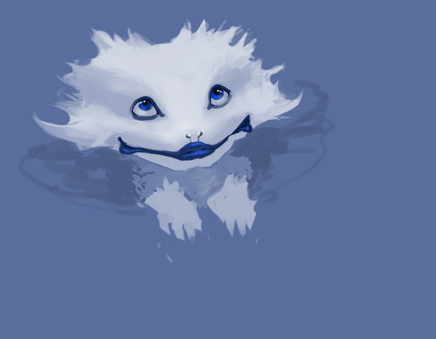 ambiguous_gender blue_eyes blue_lips feral fur lips looking_up partially_submerged solo water white_body white_fur meandraco alien hi_res