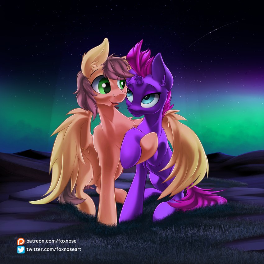 broken_horn canon_x_oc duo female horn male night patreon_logo romantic text twitter_logo wings foxnose friendship_is_magic hasbro my_little_pony my_little_pony:_the_movie_(2017) mythology patreon twitter fan_character jacky_breeze tempest_shadow_(mlp) equid equine mammal mythological_creature mythological_equine pegasus unicorn 1:1 hi_res url