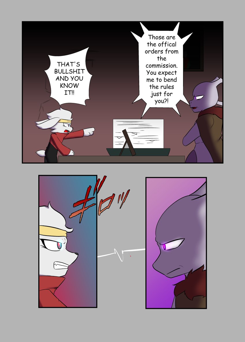 3_panel_comic ambiguous_gender anthro biped black_nose black_text clenched_teeth crossed_arms dialogue duo exclamation_point fur furniture gesture glowing glowing_eyes hand_gesture inside looking_at_another mouth_closed open_mouth paper pointing pointing_at_another purple_eyes question_mark scut_tail short_tail speech_bubble standing table tail talking_to_another teeth text text_box tongue white_body white_sclera novaarts nintendo pokemon pokemon_mystery_dungeon spike_chunsoft generation_1_pokemon generation_8_pokemon legendary_pokemon mewtwo pokemon_(species) raboot 2024 absurd_res comic digital_media_(artwork) english_text hi_res japanese_text translation_request