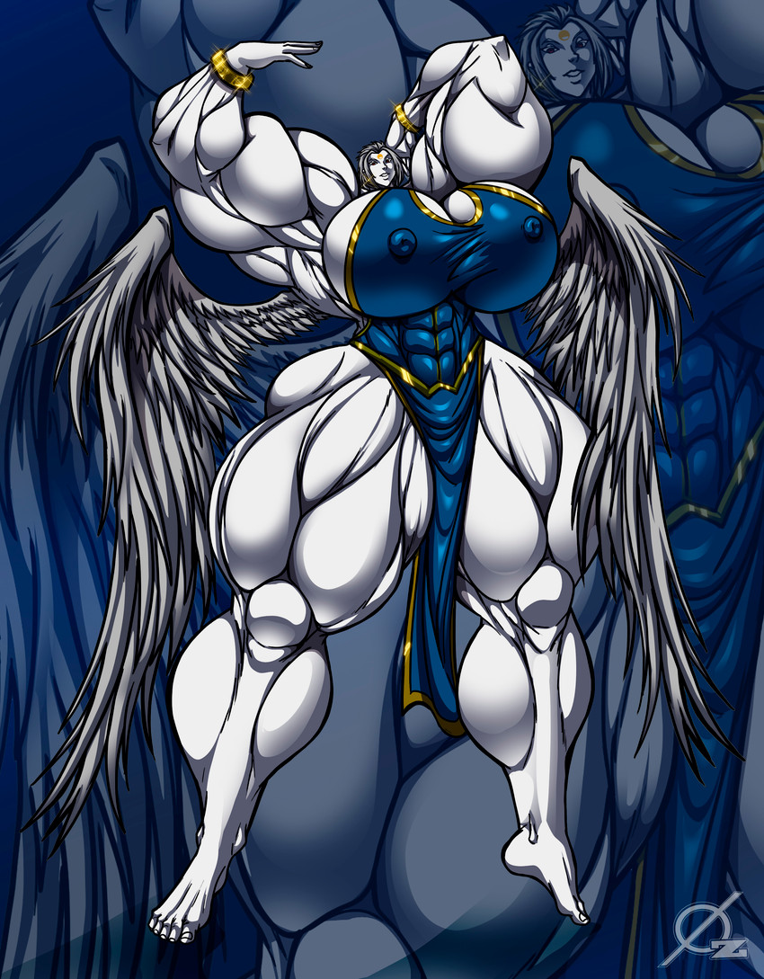 abs big_breasts big_muscles breasts cleavage clothed clothing feathered_wings feathers female huge_muscles hyper hyper_muscles muscular muscular_female muscular_humanoid nipple_outline solo thick_thighs wings osmar-shotgun humanoid winged_humanoid absurd_res hi_res