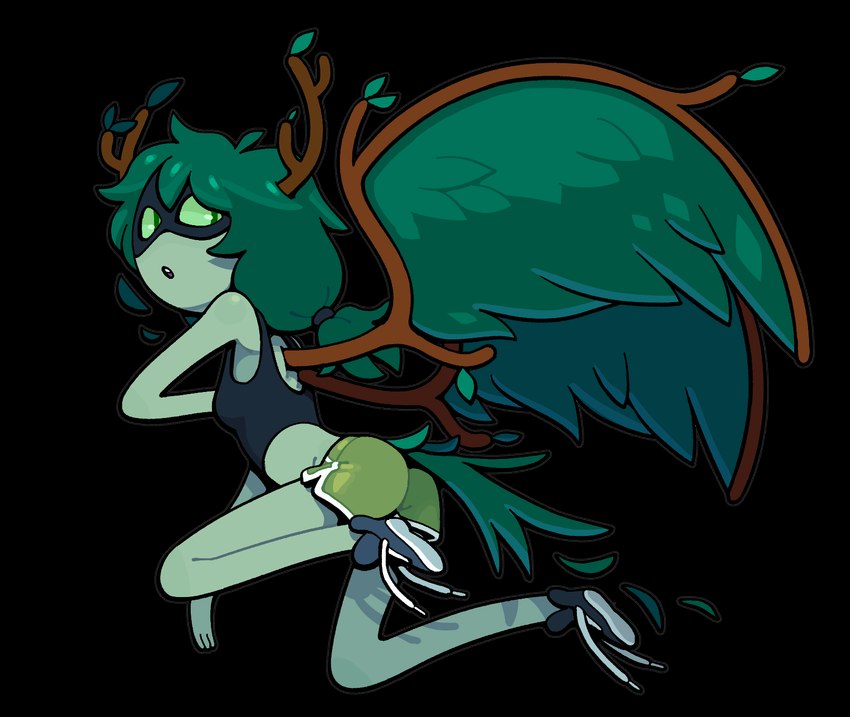 bottomwear clothing crop_top female footwear green_body green_hair green_skin hair plant ponytail shirt shoes shorts sneakers solo tail tank_top toony topwear wings discount-supervillain adventure_time cartoon_network huntress_wizard elemental_creature elemental_humanoid flora_fauna humanoid plant_humanoid winged_humanoid hi_res