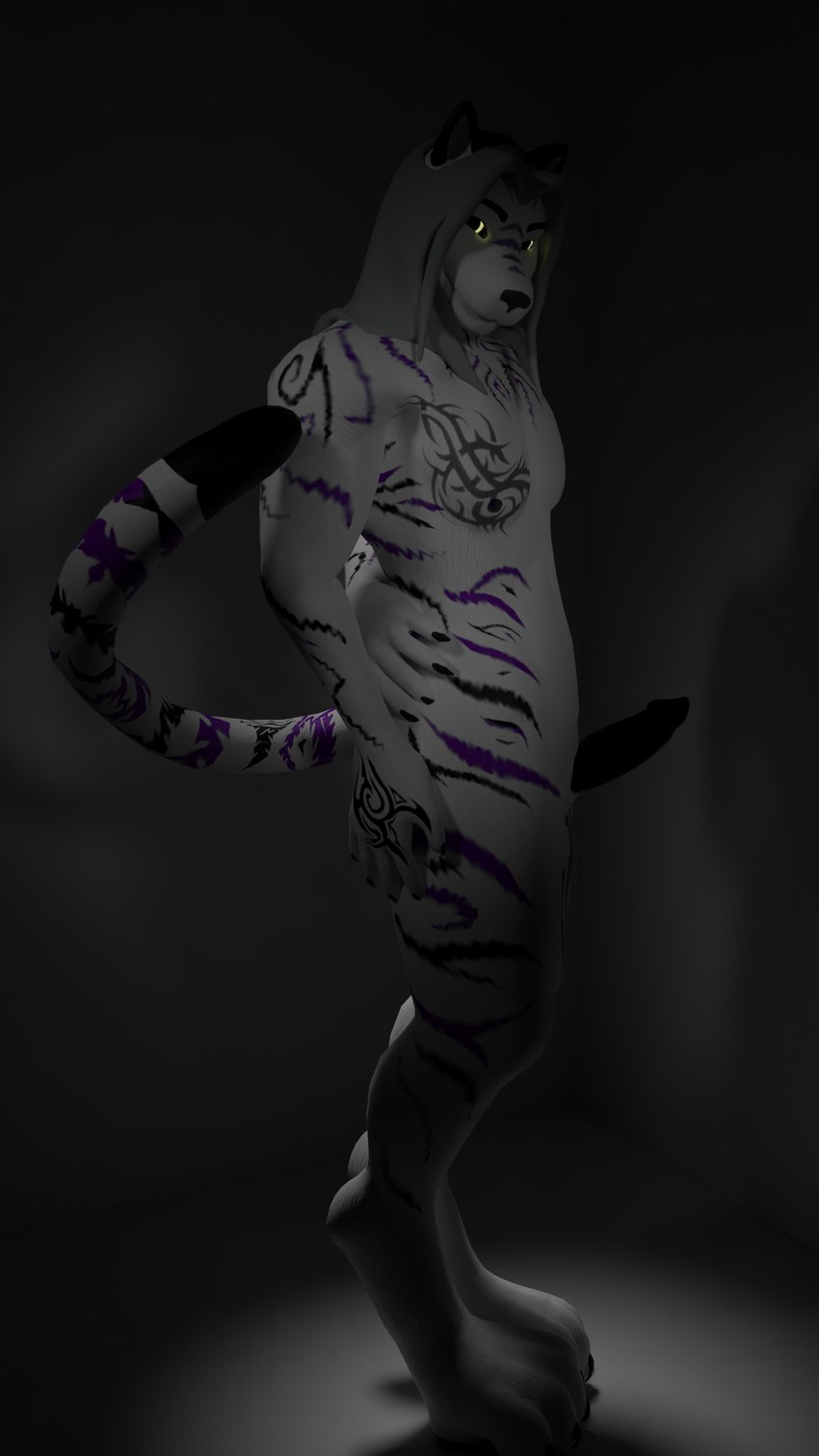 anthro black_penis erection genitals male nude penis pose solo stripes sakuri_rainne felid mammal pantherine tiger 3d_(artwork) 4k 9:16 absurd_res digital_media_(artwork) hi_res pinup