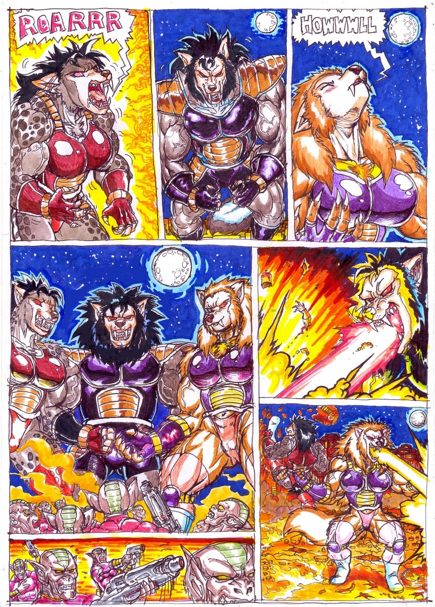 angry anthro breasts breath_powers burning_building camel_toe destruction elemental_manipulation fangs female fire fire_breathing fire_manipulation group hair kick macro male muscular muscular_female muscular_male teeth mariano sheena_(mariano) shiro_uzumaki vulpa_(mariano) alien canid canine canis hyena mammal spotted_hyena wolf 2017 comic hi_res traditional_media_(artwork)