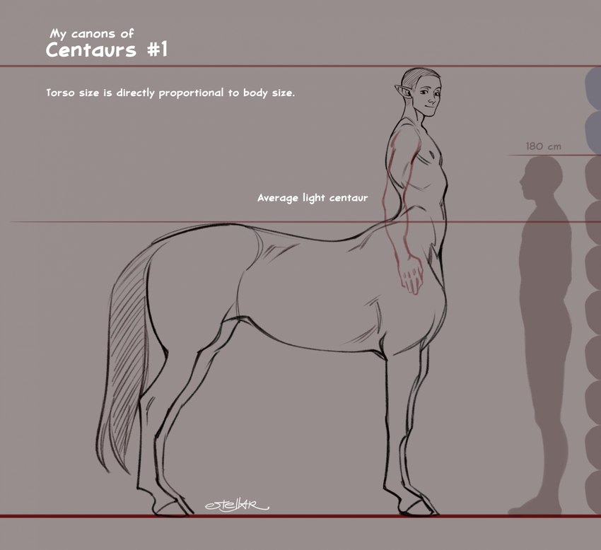 chart grey_background humanoid_pointy_ears male simple_background size_chart smile smiling_at_viewer solo text lucasestellar european_mythology greek_mythology mythology centaur equid equid_taur human humanoid_taur mammal mammal_taur taur 2024 english_text greyscale hi_res model_sheet monochrome signature