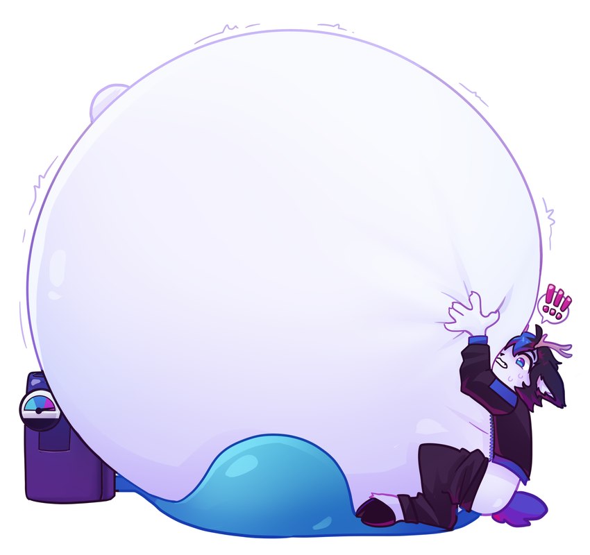 air_compressor air_inflation animal_genitalia animal_penis anthro anus belly belly_expansion belly_inflation big_belly black_hair blue_body blue_eyes blue_fur blue_hair butt clothing expansion fluffy fluffy_ears fluffy_hair fluffy_tail fur genitals hair hooves hose hose_in_butt hose_inflation huge_belly hyper hyper_inflation inflation inner_ear_fluff male navel outie_navel penis scut_tail short_tail simple_background solo sport_suit standing tail tube_bulge tuft white_background white_body white_cat white_deer white_fur ilmentosli bovid bovine cattle deer domestic_cat felid feline felis hybrid mammal absurd_res digital_media_(artwork) hi_res