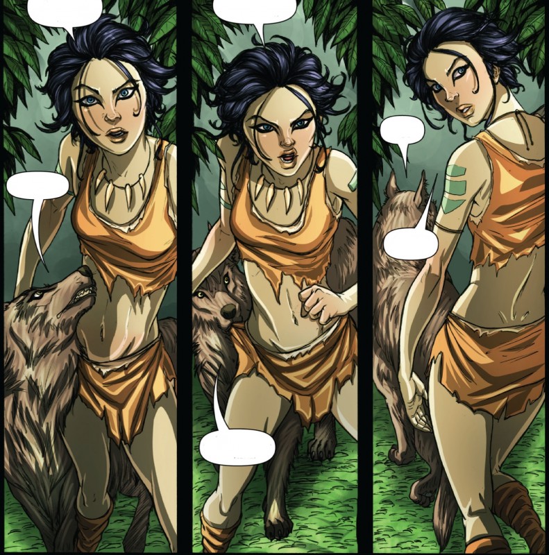 black_hair bodypaint clothed clothing duo face_paint female feral forest hair jewelry jungle necklace plant skimpy tattoo tree unknown_artist disney the_jungle_book mowgli canid canine canis human mammal wolf hi_res