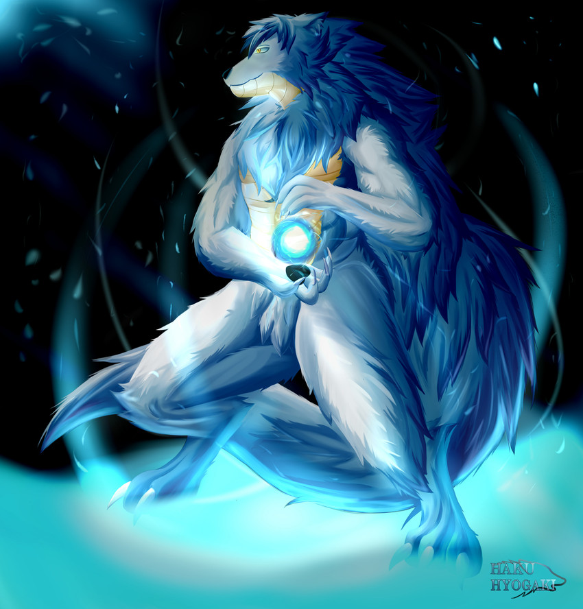 abs anthro biceps big_tail biped black_pawpads brown_eyes chest_tuft claws fur huge_tail long_tail male muscular muscular_anthro muscular_male nude pawpads paws pecs smile solo tail thick_tail tuft white_body white_fur hakuhyogaki mythology kai_oosaki canid canine canis dragon hybrid mammal mythological_creature mythological_scalie scalie wolf absurd_res hi_res