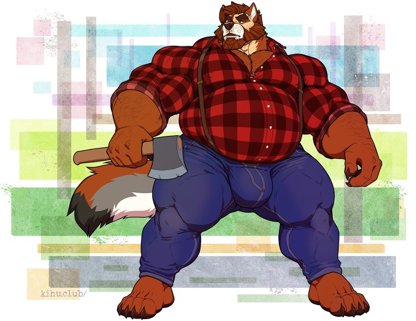 abstract_background anthro axe barazoku barefoot beard belly biceps big_bulge big_muscles bottomwear bulge claws clothed clothing denim denim_bottomwear denim_clothing eyebrows facial_hair feet flannel flannel_shirt fur hair holding_axe holding_object huge_bulge huge_muscles huge_thighs jeans lumberjack male manly mature_male musclegut muscular muscular_anthro muscular_male pants pattern_clothing pattern_shirt pattern_topwear pecs plaid plaid_clothing plaid_shirt plaid_topwear shirt simple_background solo standing thick_thighs tight_clothing topwear tuft kihu canid canine canis domestic_dog german_shepherd herding_dog mammal pastoral_dog 2024