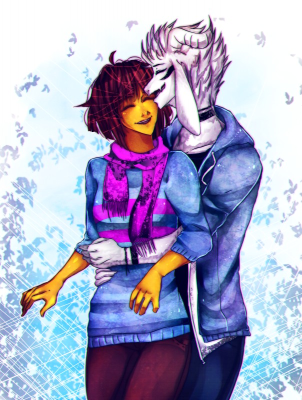 asriel dreemurr and frisk (undertale (series) and etc) created by aliurophile-chan