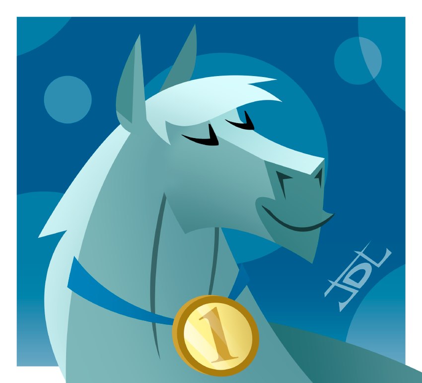 blue_body blue_hair blue_mane closed_smile eyes_closed female feral hair happy hill mane medal mouth_closed outside proud smile solo javidluffy centaurworld netflix horse_(centaurworld) equid equine horse mammal 2021 digital_drawing_(artwork) digital_media_(artwork) signature