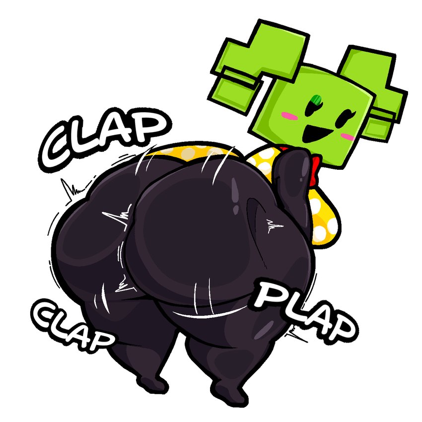 ass_clapping bent_over big_butt black_body black_butt black_eyes black_skin blush blush_stickers bow_tie breasts butt butt_focus clap_(sound_effect) clapping clothing dress eyelashes female female_humanoid glistening_eyelids green_eyelids green_hair green_head hair huge_butt looking_at_viewer looking_back looking_back_at_viewer narrowed_eyes not_furry one_eye_half-closed open_mouth open_smile pigtails pink_blush polka_dot_dress red_bow_tie simple_background slightly_chubby slightly_chubby_female slightly_chubby_humanoid smile solo square_(anatomy) text thick_thighs white_background white_text wide_hipped_humanoid wide_hips yellow_clothing yellow_dress lewdewott mario_bros nintendo paper_mario mimi_(paper_mario) humanoid 1:1 2024 digital_drawing_(artwork) digital_media_(artwork) hi_res