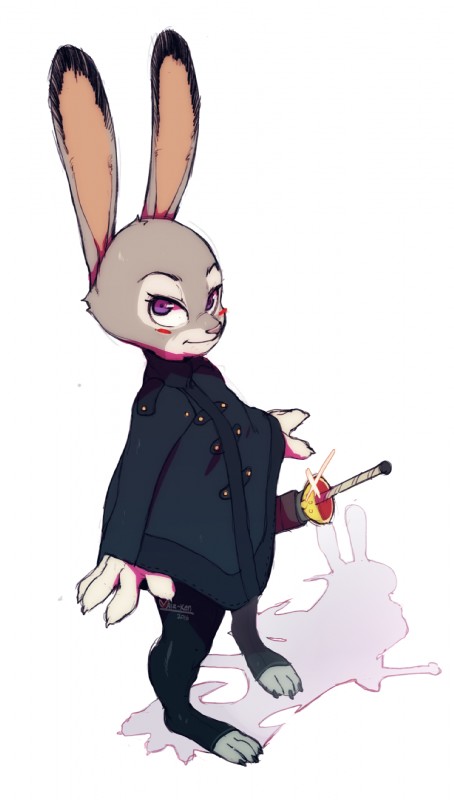 anthro blush female melee_weapon shadow simple_background solo sword weapon white_background maiz-ken disney zootopia judy_hopps lagomorph leporid mammal rabbit hi_res