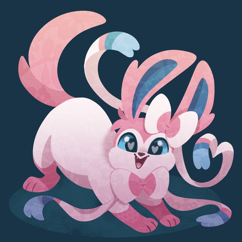 ambiguous_gender feral looking_at_viewer open_mouth open_smile paws quadruped smile smiling_at_viewer solo tail nini_(artist) nintendo pokemon eeveelution generation_6_pokemon pokemon_(species) sylveon 1:1 2015 hi_res