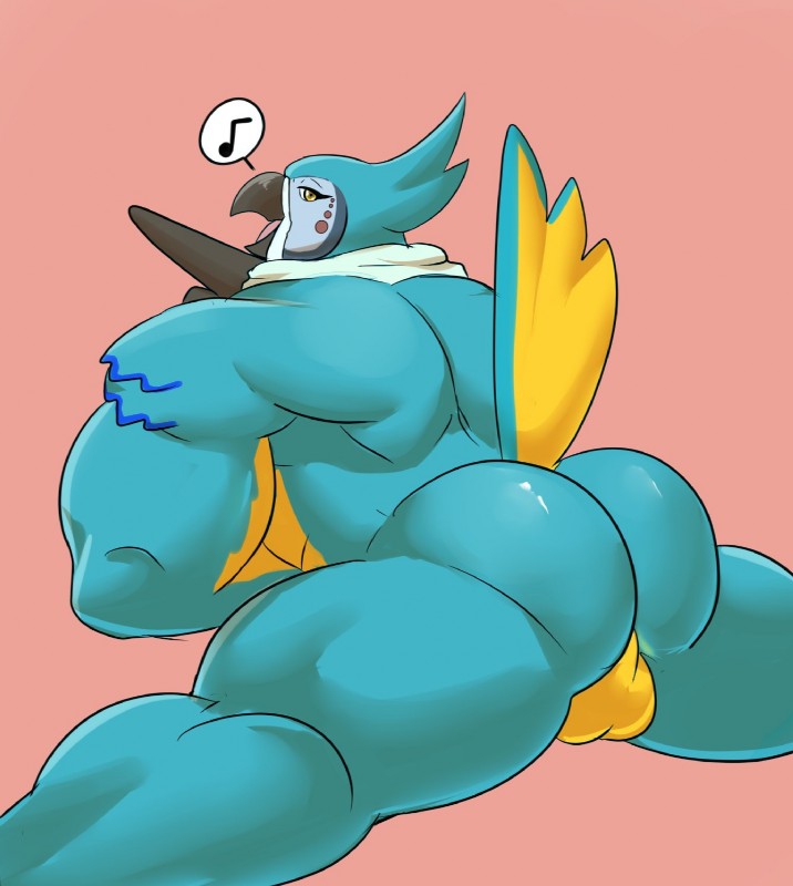 anthro backsack balls big_butt bubble_butt butt genitals looking_back male muscular muscular_anthro muscular_male nude open_mouth smile solo spread_legs spreading tongue demondragoncyan breath_of_the_wild nintendo the_legend_of_zelda kass_(tloz) avian rito 2019 hi_res