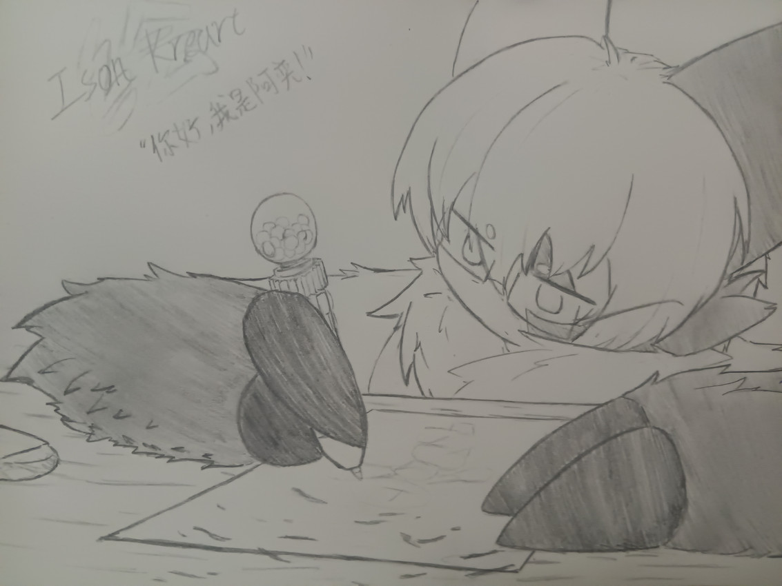 drawing eraser eyewear furniture glasses male simple_background solo table text wearing_glasses white_body white_eyes ison_kreart nintendo pokemon ison_kreart(character) generation_3_pokemon pokemon_(species) zangoose 4:3 absurd_res chinese_text hi_res painting_(artwork) traditional_media_(artwork) traditional_painting_(artwork) translated