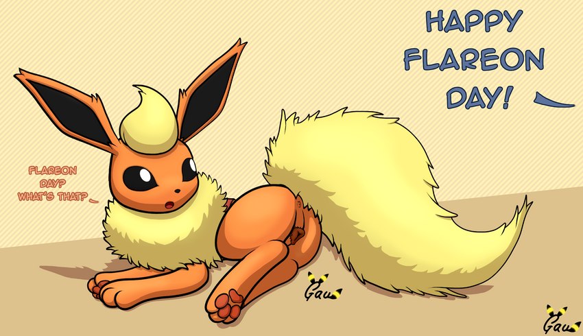 animal_genitalia animal_pussy anus canine_genitalia canine_pussy casual_nudity date_celebration feet female feral fluffy genitals lying nude on_side pawpads paws pussy simple_background soles solo text toes tongue gau_(artist) everstone_guild flareon_day nintendo pokemon pokemon-specific_day pokemon_mystery_dungeon spike_chunsoft zeal_(flareon) canid canine eeveelution flareon generation_1_pokemon mammal pokemon_(species) english_text hi_res