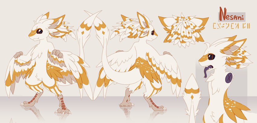 anthro freckles fur male multi_ear orange_stripes solo stripes white_body white_fur zuomerika starbound nesani avali avian absurd_res hi_res model_sheet