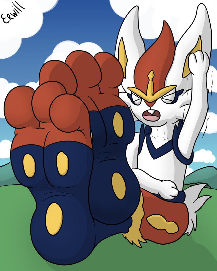 anthro feet feetpaw foot_fetish foot_focus landscape male paws solo erwill nintendo pokemon cinderace generation_8_pokemon pokemon_(species) hi_res