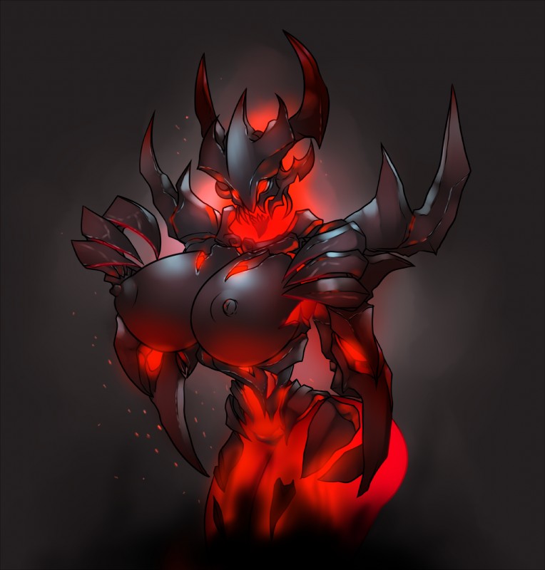 areola big_breasts breasts curvy_figure erect_nipples female glowing glowing_eyes horn nipples not_furry pose red_eyes simple_background small_waist solo standing voluptuous wide_hips lewdreaper dota valve nevermore_the_shadow_fiend demon digital_media_(artwork) hi_res