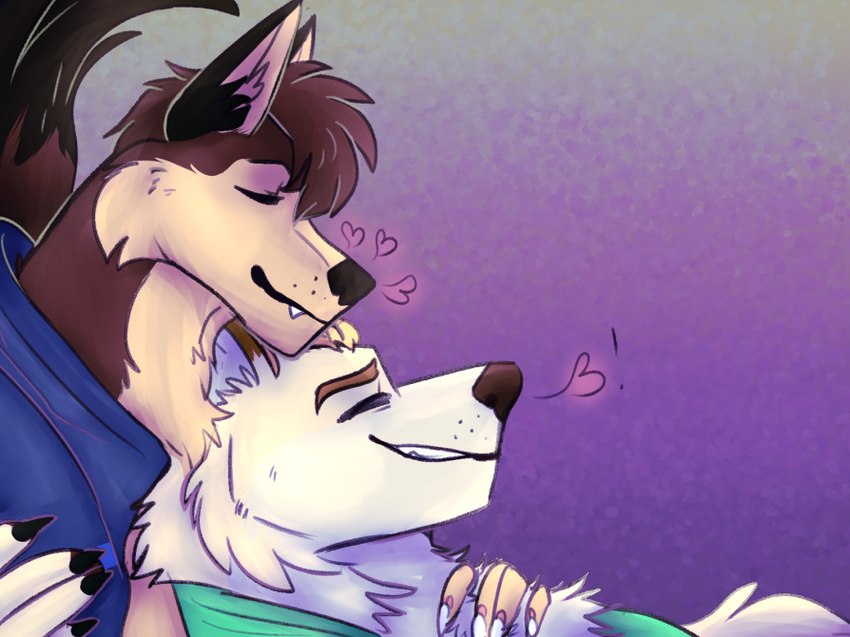 anthro cuddling dating duo eyes_closed heart_symbol male male/male romantic romantic_couple smile smirk super_gay h0neyhues canid canine canis mammal wolf boyfriends