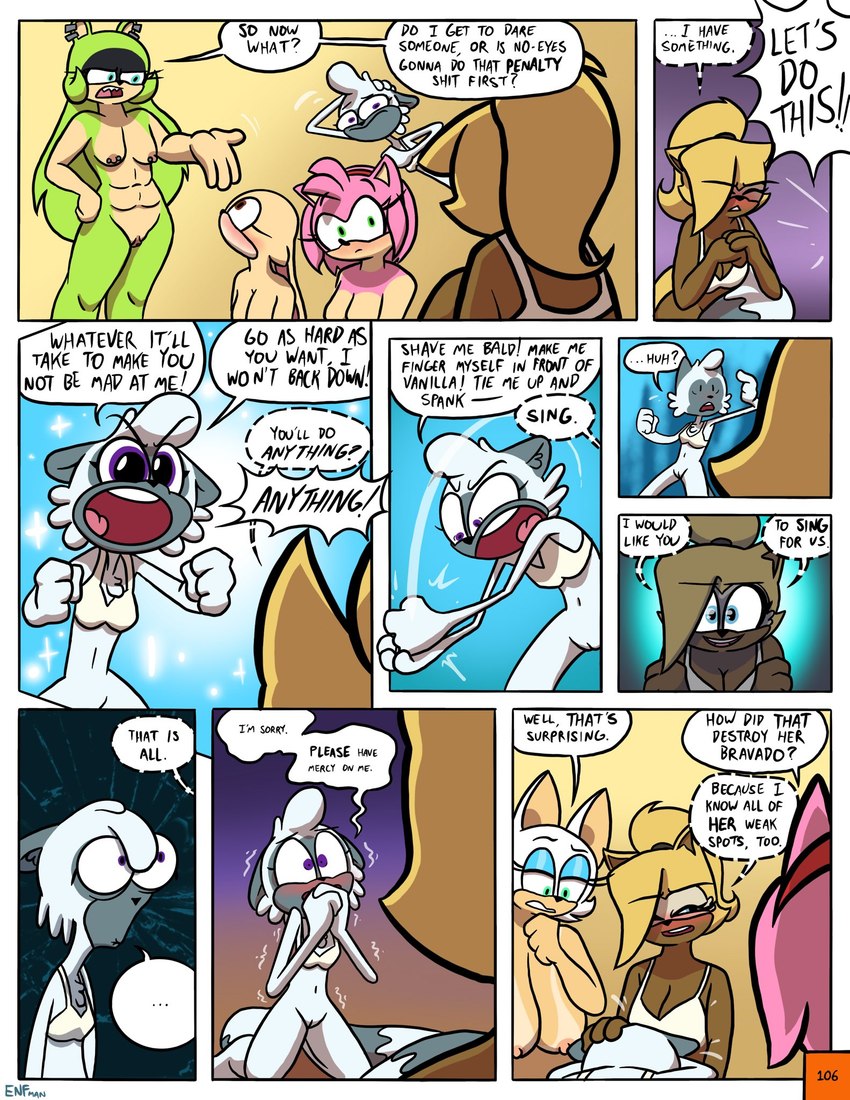 anthro bottomless bra breasts clothed clothing dialogue female genitals hair_down nude profanity pussy speech_bubble text underwear theenfman idw_publishing sega sonic_the_hedgehog_(comics) sonic_the_hedgehog_(idw) sonic_the_hedgehog_(series) cream_the_rabbit rouge_the_bat surge_the_tenrec tangle_the_lemur whisper_the_wolf afrosoricid bat canid canine canis lagomorph lemur leporid mammal primate rabbit strepsirrhine tenrec wolf comic english_text hi_res