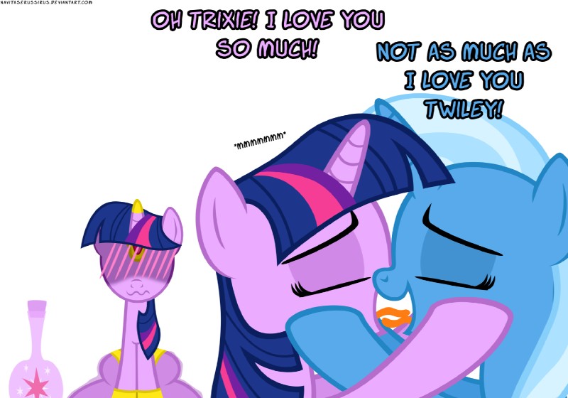 awkward blush bottle container female female/female feral french_kissing fur group hair hidden_eyes horn infatuation kissing mailbox multicolored_hair purple_body purple_eyes purple_fur purple_hair square_crossover text tongue two_tone_hair navitaserussirus friendship_is_magic hasbro my_little_pony mythology tumblr trixie_(mlp) twilight_sparkle_(mlp) equid equine genie mammal mythological_creature mythological_equine unicorn comic crossover digital_media_(artwork) english_text unavailable_at_source url