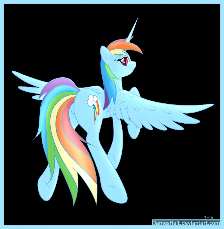 blue_body blue_border blue_feathers blue_fur border butt cutie_mark feathered_wings feathers female feral fur hair horn looking_at_viewer looking_back multicolored_hair multicolored_tail rainbow_hair rainbow_tail simple_background solo tail text transparent_background wings haltie friendship_is_magic hasbro my_little_pony mythology rainbow_dash_(mlp) equid equine mammal mythological_creature mythological_equine winged_unicorn 2013 absurd_res alpha_channel hi_res