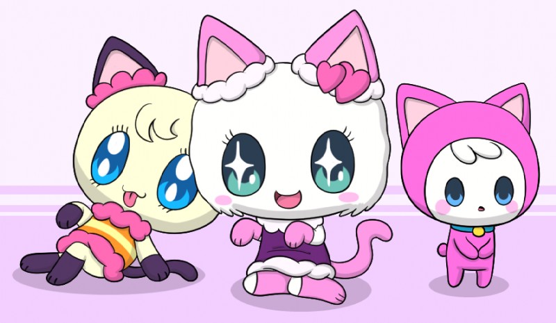 anthro big_eyes blue_eyes clothing costume dress female green_eyes group heart_symbol holidays looking_at_viewer male pose simple_background sparkles sparkling_eyes toony trio white_background tamacorn halloween tamagotchi lovelitchi domestic_cat felid feline felis mammal meloditchi 2015