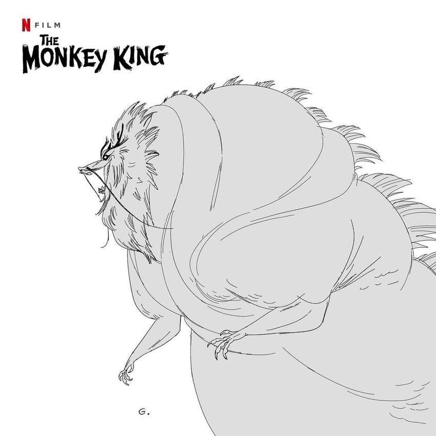 anthro horn long_mustache male mane morbidly_obese morbidly_obese_anthro obese obese_anthro obese_male overweight overweight_anthro overweight_male solo juliaon_art asian_mythology chinese_mythology east_asian_mythology mythology the_monkey_king_(netflix) ao_guang dragon_king dragon eastern_dragon mythological_creature mythological_scalie scalie 1:1 monochrome sketch