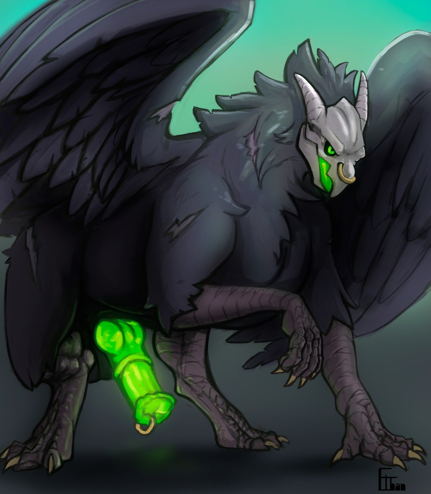 animal_genitalia animal_penis blue_body bone equine_genitalia equine_penis erection facial_piercing feathered_wings feathers feral genitals glowing glowing_eyes glowing_genitalia glowing_insides glowing_penis green_eyes green_insides green_penis hybrid_genitalia hybrid_penis knot knotted_equine_penis knotted_penis male nose_piercing penis piercing skull skull_head solo wings ethan0 mythology asterius_(skull) avian gryphon mythological_avian mythological_creature absurd_res hi_res