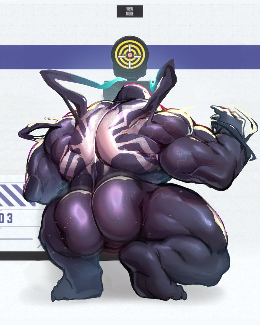 back_muscles barazoku biceps big_butt big_muscles butt claws clothing crouching deltoids huge_butt huge_muscles male muscular muscular_humanoid muscular_male not_furry rear_view simple_background skinsuit solo thick_arms thick_thighs tight_clothing triceps vein veiny_muscles vorusuarts marvel marvel_rivals venom_(marvel) alien alien_humanoid humanoid symbiote 2025 4:5 absurd_res hi_res