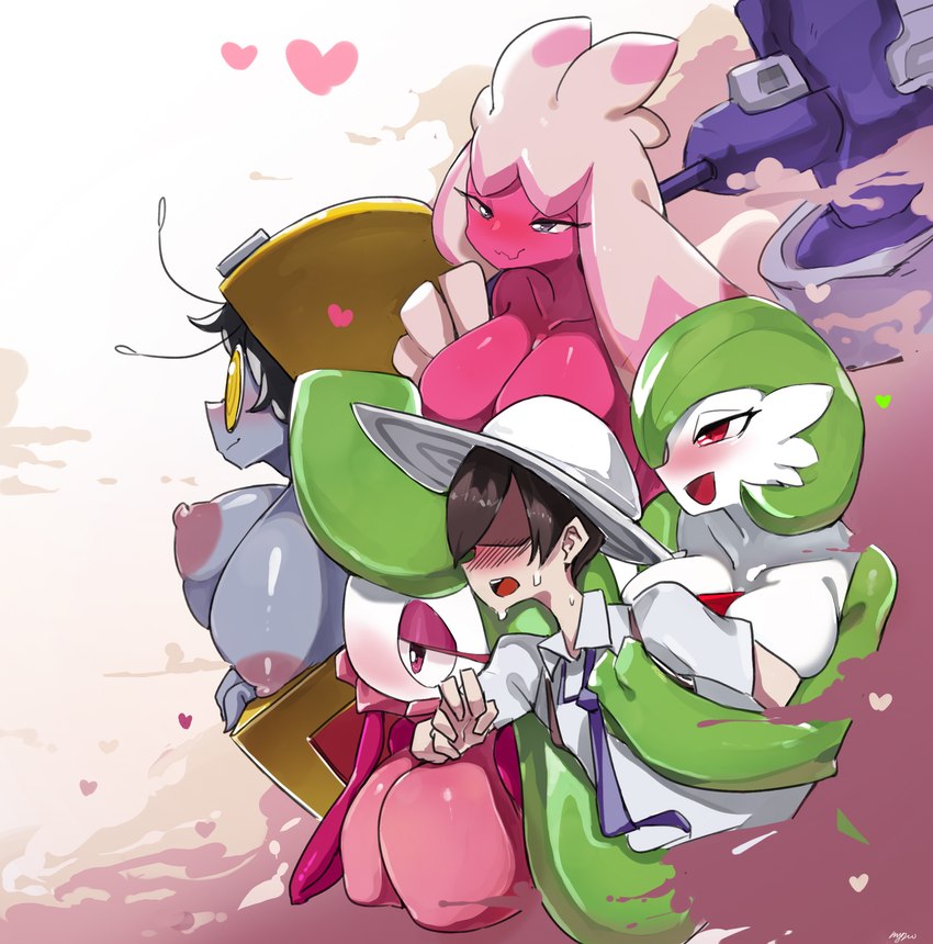 areola big_breasts blush breasts clothed clothing female group hat headgear headwear male necktie nipples open_mouth pink_body plant pokemorph purple_clothing purple_necktie red_eyes school_uniform uniform uva_academy white_body my700 nintendo pokemon florian_(pokemon) elemental_creature flora_fauna gardevoir generation_3_pokemon generation_7_pokemon generation_9_pokemon ghost gimmighoul gimmighoul_(chest_form) human humanoid mammal pokemon_(species) spirit tinkaton tsareena absurd_res hi_res