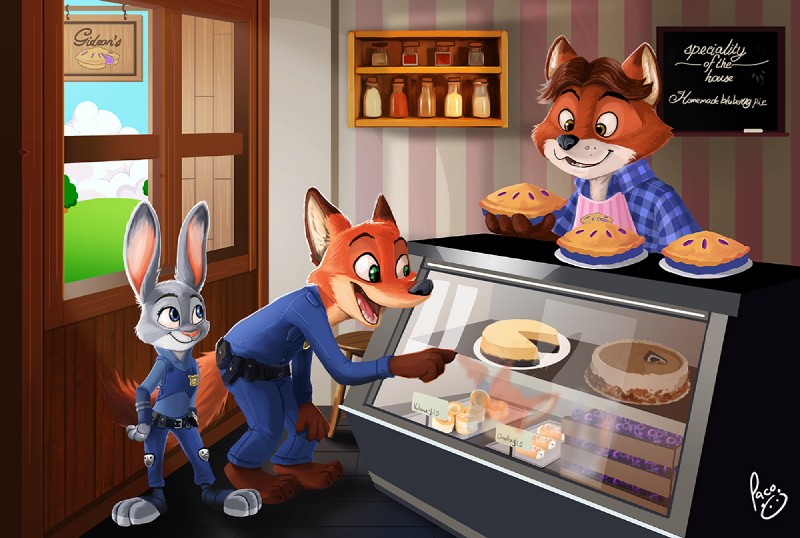 gideon grey, judy hopps, and nick wilde (zootopia and etc) created by pandapaco