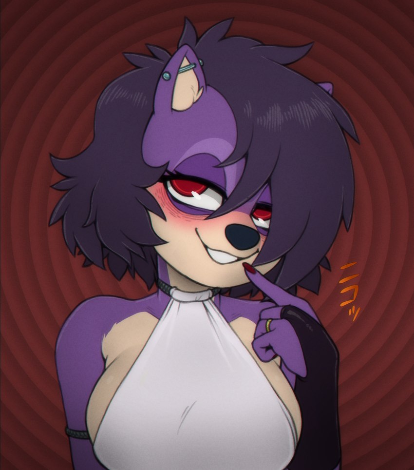 anthro clothed clothing ear_piercing female hair lidded_eyes looking_at_viewer piercing purple_body purple_hair ring_(jewelry) skimpy solo ricksteubens sega sonic_the_hedgehog_(series) sonic_underground queen_aleena_hedgehog eulipotyphlan hedgehog mammal absurd_res hi_res