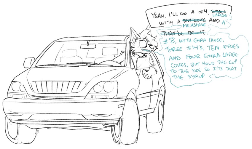 anthro car dialogue inner_ear_fluff inside_car inside_vehicle leaning male possession shocked simple_background small_waist solo text tuft vehicle worried vanillayote lexus_(car) rain_(vanillayote) canid canine canis coyote mammal 2021 black_and_white digital_media_(artwork) english_text hi_res monochrome story story_in_description nonbinary_(lore)