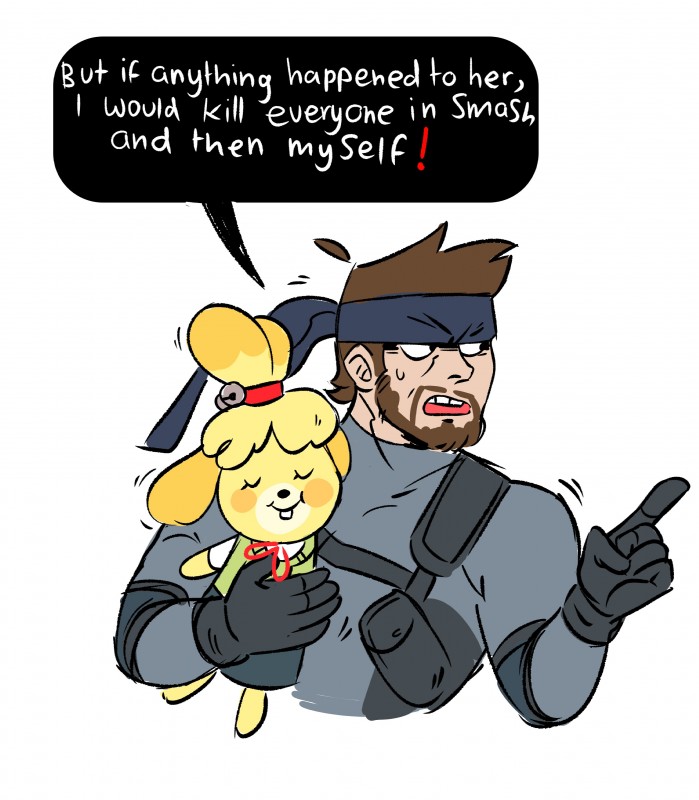 isabelle and solid snake (i've only had arlo for a day and a half and etc) created by fudgeapple