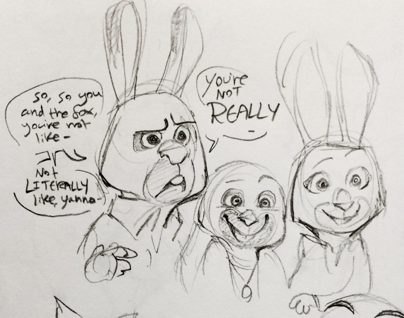 anthro dialogue female group jewelry male text nicolaswildes_(artist) disney zootopia lagomorph leporid mammal rabbit comic english_text hi_res monochrome traditional_media_(artwork)