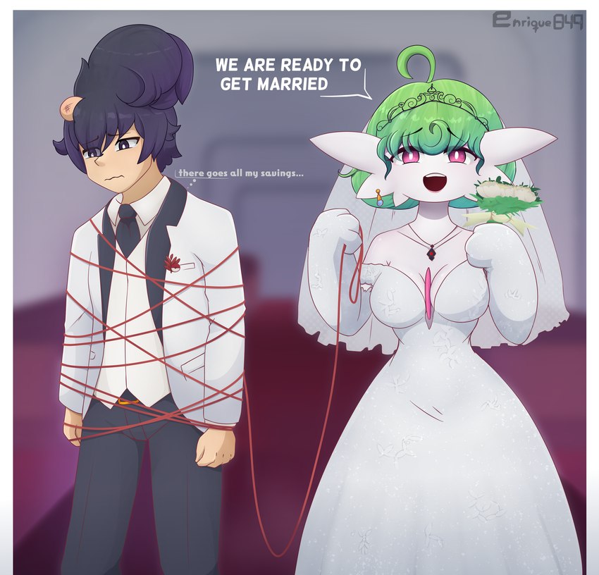 breasts duo female forced forced_wedding male male/female red_string_of_fate text wedding enrique849 nintendo pokemon ailin_gardevoir enrique gardevoir generation_3_pokemon human humanoid mammal pokemon_(species) absurd_res english_text hi_res