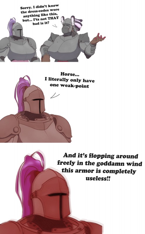 armor dialogue headgear helmet text bubblebunnyboy auroror delrin equid equine mammal zebra absurd_res comic english_text hi_res