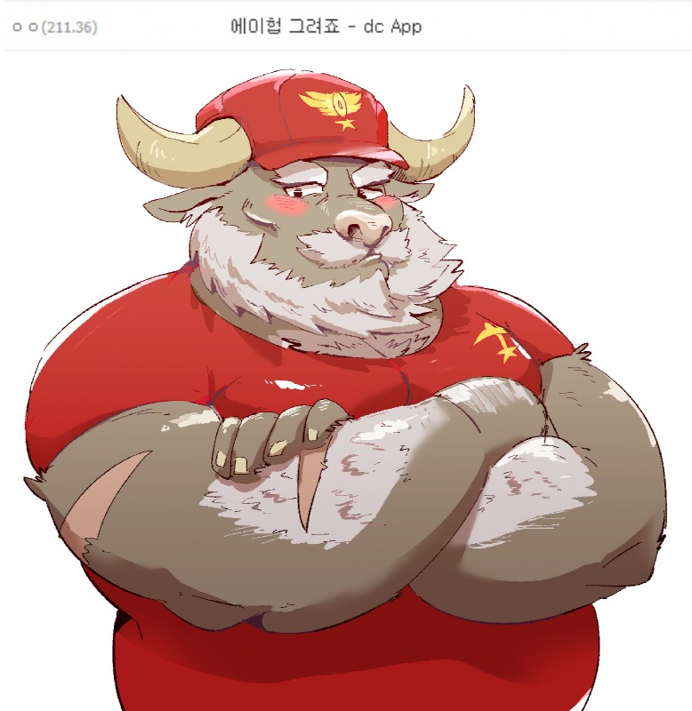 anthro beard belly blush clothing facial_hair hat headgear headwear horn male mustache overweight overweight_anthro overweight_male scar shirt simple_background solo text topwear white_background jumperbear lifewonders tokyo_afterschool_summoners ahab_(tas) bovid bovine mammal true_buffalo water_buffalo 2019 hi_res