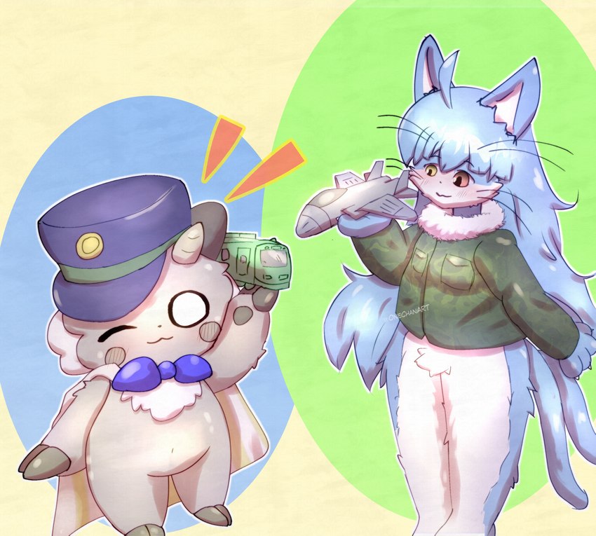 ambiguous_gender clothed clothing duo hat headgear headwear intersex intersex/male male male/male military_uniform simple_background uniform onechan japan_air_self-defense_force nagamo-kun omaneko_(jasdf) domestic_cat felid feline felis mammal hi_res