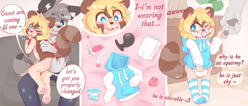 ambiguous_gender ambiguous_penetrated anal anal_fingering anal_penetration anthro anthro_on_anthro anthro_penetrated anthro_penetrating anthro_penetrating_anthro bandage bandage_on_face bandage_on_nose biped blep blonde_hair blue_eyes blush blush_lines bottomwear breath brown_body brown_fur brown_outline buttplug buttplug_in_ass buttplug_insertion chastity_cage chastity_device clothed clothing cock_gag dialogue diaper dildo_pacifier duo ellipsis embarrassed feet fingering fur gag gagged grey_body grey_fur grey_pawpads hair hand_holding hand_on_back heart_symbol hidden_vibrator hindpaw hoodie humiliation larger_anthro larger_male legwear looking_aside looking_at_another looking_back looking_down male male/ambiguous male_penetrating male_penetrating_ambiguous nude object_in_ass oral outline pacifier pacifier_gag panting pants pattern_clothing pattern_legwear pattern_stockings pawpads paws penetration pink_outline pink_pawpads plug_(sex_toy) plug_insertion question_mark sex sex_toy sex_toy_in_ass sex_toy_insertion sex_toy_under_clothing sex_toy_under_diaper shirt sitting size_difference smaller_ambiguous smaller_anthro smaller_penetrated smile speech_bubble standing stockings striped_clothing striped_legwear striped_stockings stripes t-shirt text tongue tongue_out topwear vibrator vibrator_in_ass vibrator_under_clothing young young_ambiguous young_anthro dreamyart ashi_(ashizero) canid canine canis mammal raccoon_dog tanuki wolf 2021 absurd_res comic digital_media_(artwork) english_text hi_res signature male_(lore)