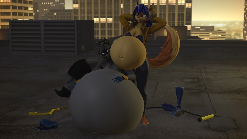 air_inflation anthro belly belly_expansion belly_inflation big_belly duo expansion female inflation male navel fernkarrythewolf sly_cooper_(series) sony_corporation sony_interactive_entertainment sucker_punch_productions warfare_machine carmelita_fox sly_cooper warfare_carmelita warfare_sly_cooper canid canine fox mammal procyonid raccoon 16:9 3d_(artwork) digital_media_(artwork) hi_res source_filmmaker_(artwork) widescreen